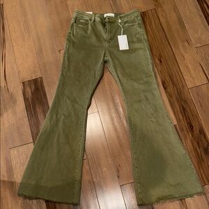 VERVET BY FLYING MONKEY Green Flare Wide Leg Jeans